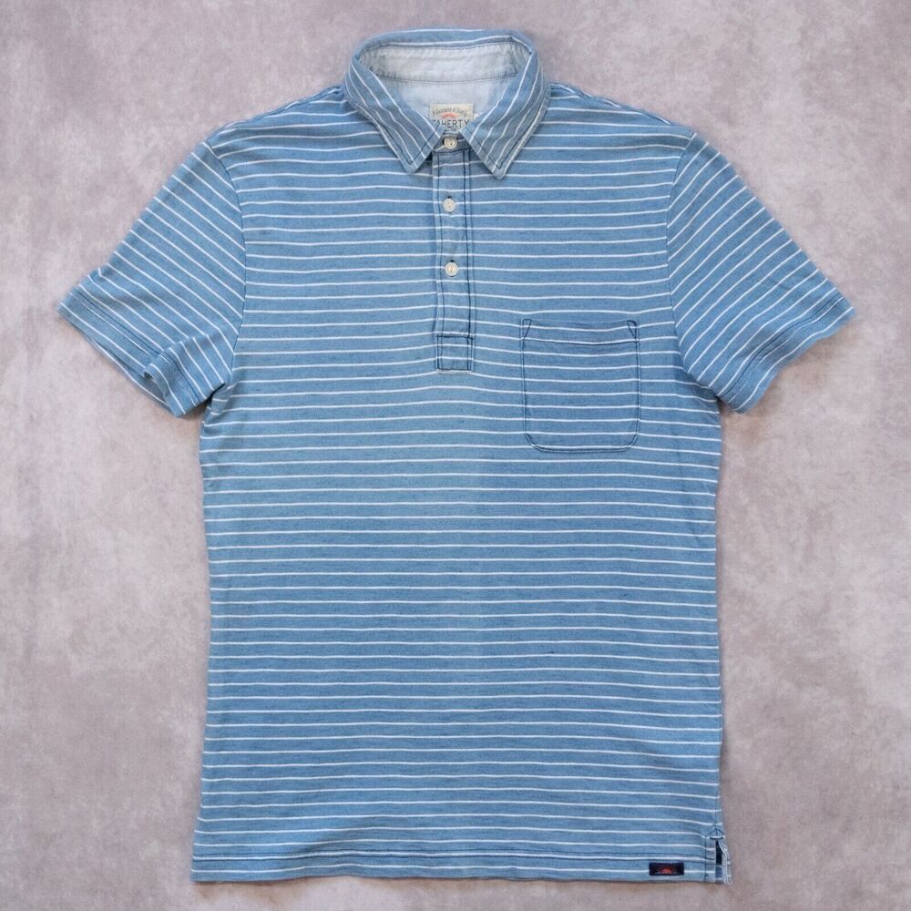 Faherty Men's Indigo Dyed Striped Short Sleeve Cotton Polo Shirt Size Small